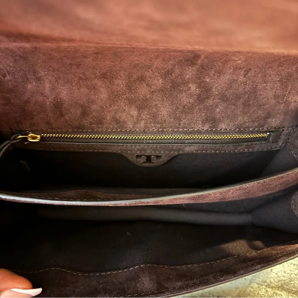 Tory Burch Sadie Wood Grain Leather Shoulder Bag Tortoiseshell Brown